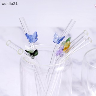 [wenlia21] ชุดหลอดแก้ว ลายผีเสื้อ ใช้ซ้ําได้ สําหรับใส่เครื่องดื่มค็อกเทล