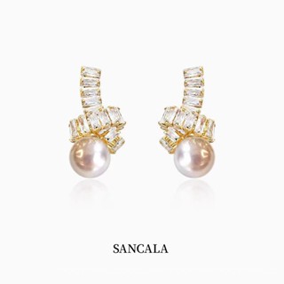0908YWJD French Knotted Micro Inlaid Zircon Large Pearl Earrings Ins Wind Net Red 18K Gold High-Grade Ear Studs Graceful Ear Ornaments PLCB