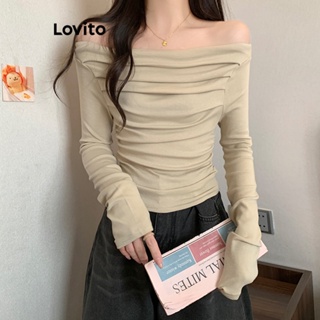 Lovito เสื้อยืดลําลอง แขนสั้น สีพื้น สําหรับผู้หญิง LNE24305 (แอปริคอท/ขาว/ดํา)