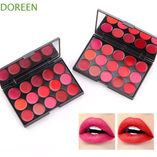 Doreen พาเลตต์ลิปกลอส 15 สี ชุ่มชื้น ติดทนนาน เนื้อแมตต์ ลิปสติก พร้อมกระจก เคลือบริมฝีปาก ความงาม กันน้ํา สีแดง เครื่องมือแต่งหน้า