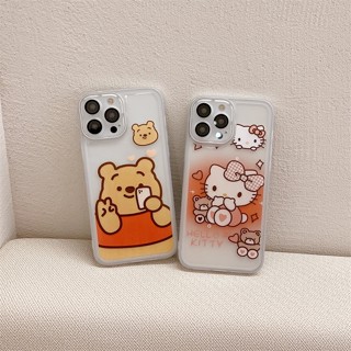 เคสซิลิโคน เคสไอโฟน iPhone 14 Pro Max iPhone 13 Pro Max iPhone 12 Pro Max iPhone 11 Cartoon วินนี่เดอะพูห์ Winnie the Pooh หมีพูห์ &amp; เฮลโล คิตตี้ Hello Kitty Silicone Case with Camera Protector