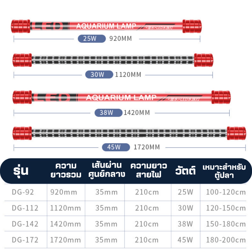 DRAGON LIGHT LED T10 2in1รุ่น DG-92 DG-112  DG-142 DG-172 สีทอง/ขาว-ฟ้า/ขาวล้วน/แดง 4แถวหลอดไฟสำหรับปลาสวยงามทุกชนิด