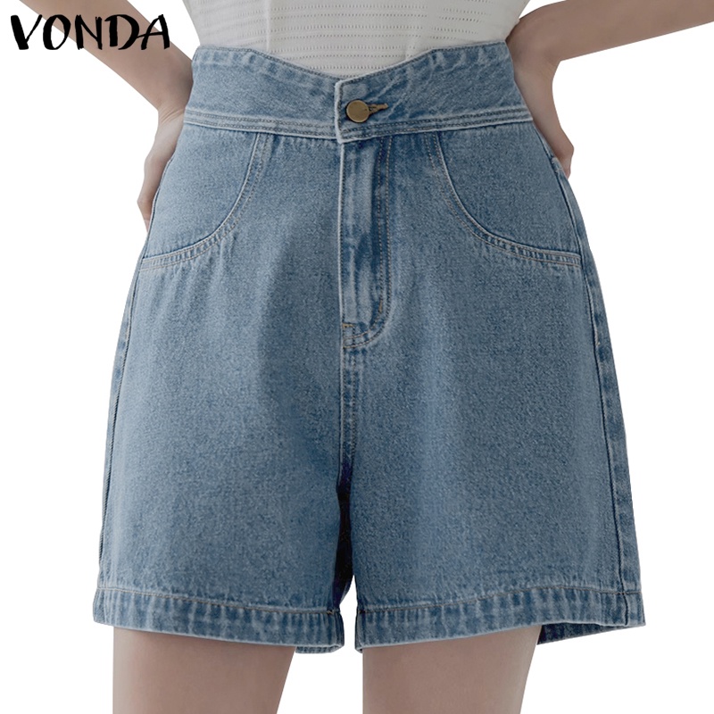 Vonda กางเกงขาสั้น เอวสูง ทรงหลวม สไตล์เกาหลี สําหรับผู้หญิง