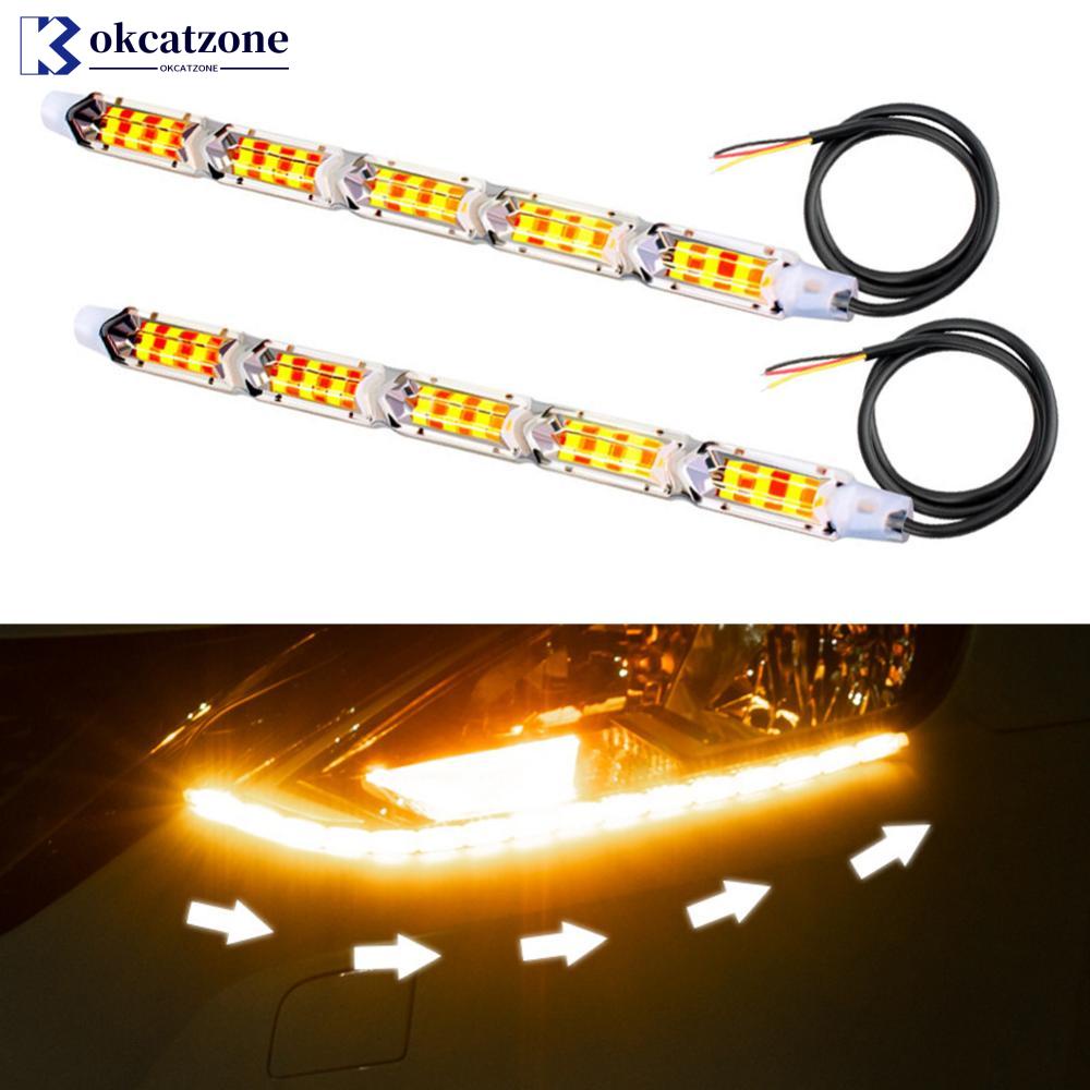 Okcatzone แถบไฟเลี้ยว ไฟเดย์ไลท์ LED DRL ยืดหยุ่น กันน้ํา สีขาว เหลือง สําหรับตกแต่งรถยนต์ T3U5 1 ชิ้น