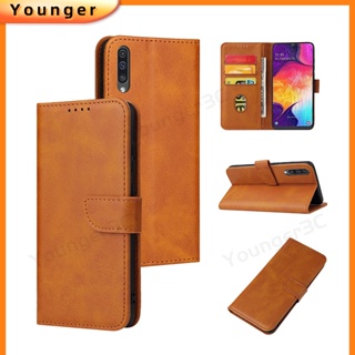 เคสโทรศัพท์หนัง ฝาพับ พร้อมช่องใส่บัตร สีพื้น สําหรับ Samsung Galaxy A8Star A9Stra A9Pro A9 A9S A10 M10 A30 A20 A40 A50 A30S A50S A70 A70S