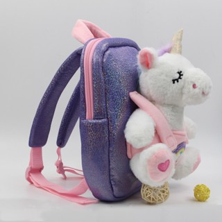 Spot second hair# New kindergarten schoolbag unicorn plush doll detachable backpack for small class girls spot 8cc