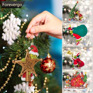 Forevergo จี้อะคริลิค รูปมอนสเตอร์ ขนฟู สีเขียว สําหรับแขวนตกแต่งต้นคริสต์มาส ปีใหม่ 1 ชิ้น C5L4