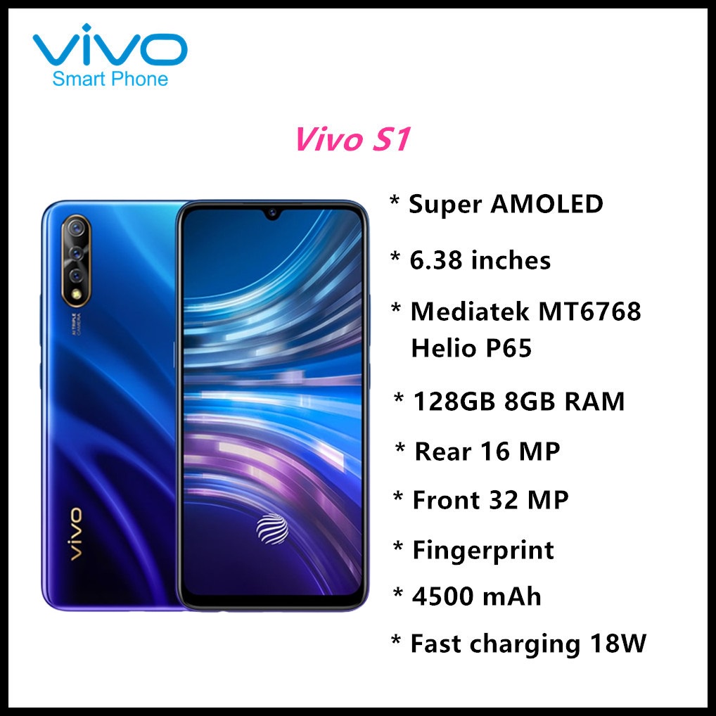 Vivo S1 โทรศัพท์มือถือ ของแท้ แรม 8G + รอม 128G การกําหนดค่าสูง 6.38 นิ้ว สมาร์ทโฟน Full HD มือสอง ใหม่ 98%