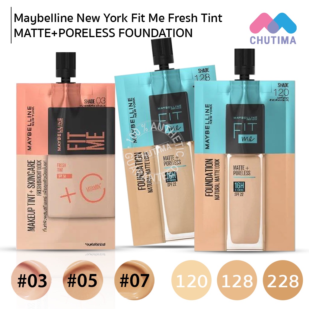 (แบบซอง) รองพื้น เมย์เบลลีน ฟิตมี 5 มล. MAYBELLINE Fit Me Matte+ Poreless Foundation / Fresh Tint SP