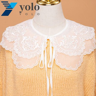 Yolo ปกตุ๊กตาลูกไม้ ประดับโบว์ปลอม ถอดออกได้ สีขาว สําหรับตกแต่งเสื้อผ้า DIY