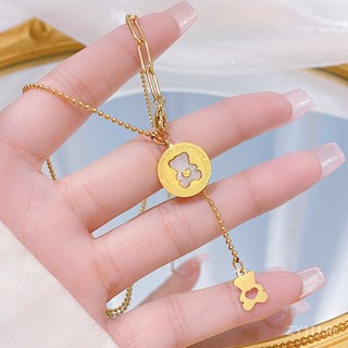 เครื่องประดับ สร้อยคอสแตนเลส จี้รูปหมี สีทอง สไตล์ฮิปฮอป สําหรับผู้หญิง