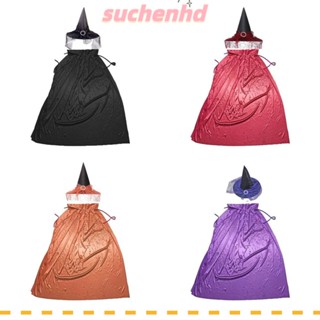 Suchenhd ฮาโลวีน แม่มด ผ้าคลุม, หมวกแม่มด ลูกไม้ สีพื้น, ชุดแม่มด คอสเพลย์ ฮาโลวีน อุปกรณ์ประกอบฉาก แฟนซี ฮาโลวีน เสื้อคลุมแม่มด ผู้ใหญ่