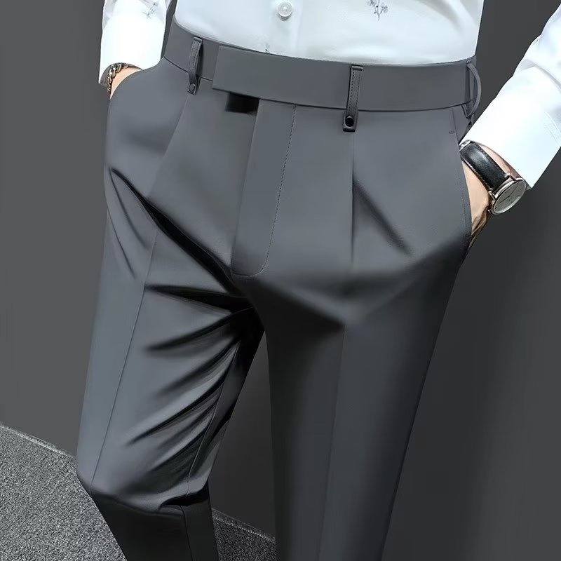 กางเกงขายาวข้อเท้าลําลองผู้ชาย Slim-Fit กางเกงขายาวฤดูใบไม้ร่วงสวมใส่ธุรกิจ All-Match Non-Iron ผ้าม่าน F