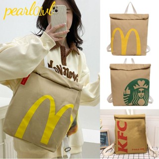 Pearl01 กระเป๋าเป้สะพายหลัง ผ้าแคนวาส กันน้ํา ลาย McDonalds KFC สําหรับผู้หญิง