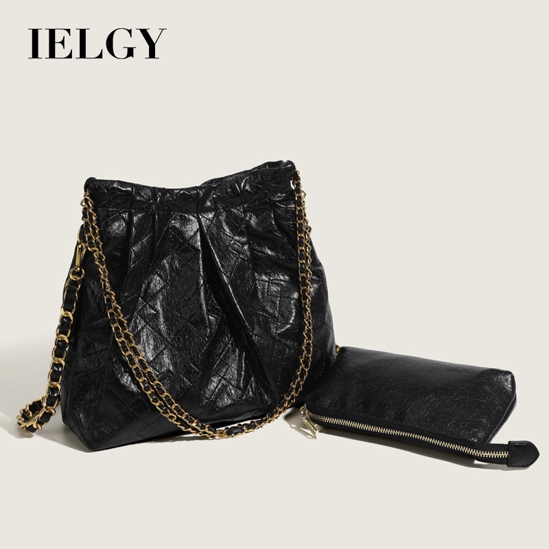 IELGY สุภาพสตรี Rhombus หนังนุ่มไหล่ Messenger Bucket Bag ความจุขนาดใหญ่