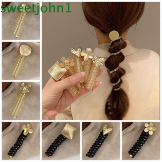 Sweetjohn ยางรัดผมหางม้า แบบยืดหยุ่น หรูหรา สีโปร่งใส สไตล์เกาหลี สําหรับปาร์ตี้