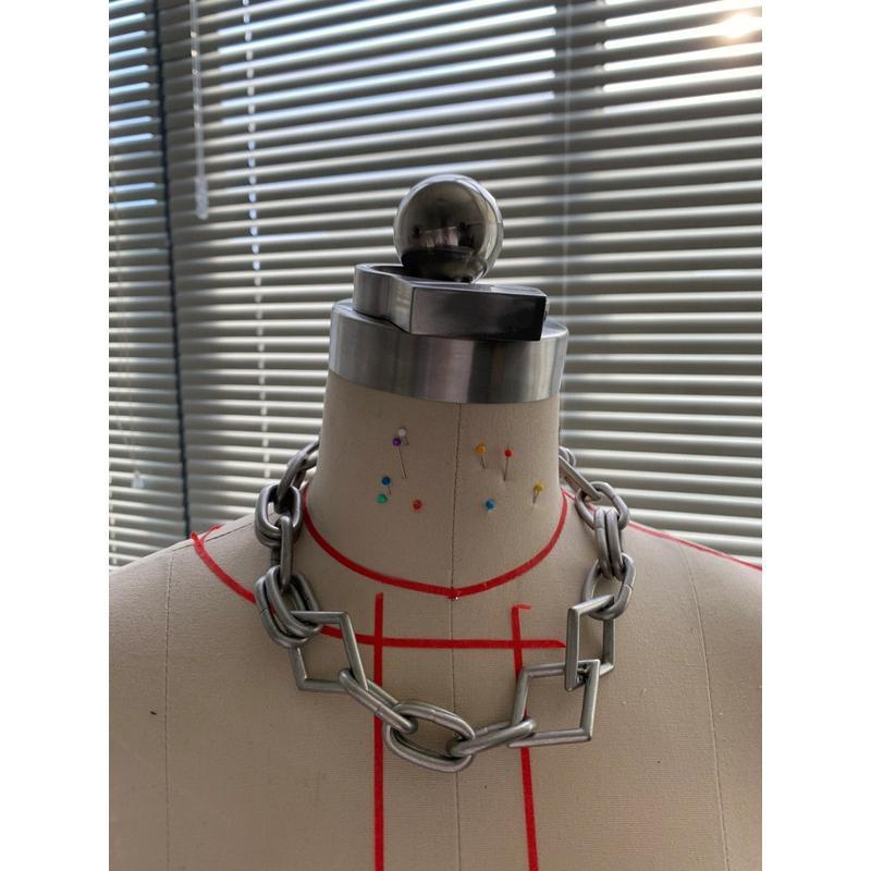 Fenggao lozenge สร้อยคอโชคเกอร์ เหล็กไทเทเนียม สองชั้น สีเข้ม