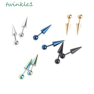 Twinkle1 ต่างหูเจาะ 2 ชิ้น ผู้หญิง ทรงกลม เข็มบอล ปลายกรวย เครื่องประดับแฟชั่น