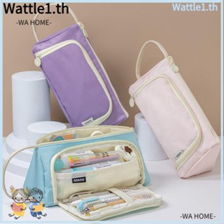 Wttle กระเป๋าเครื่องสําอาง กระเป๋าเครื่องเขียน ความจุขนาดใหญ่ สีพื้น