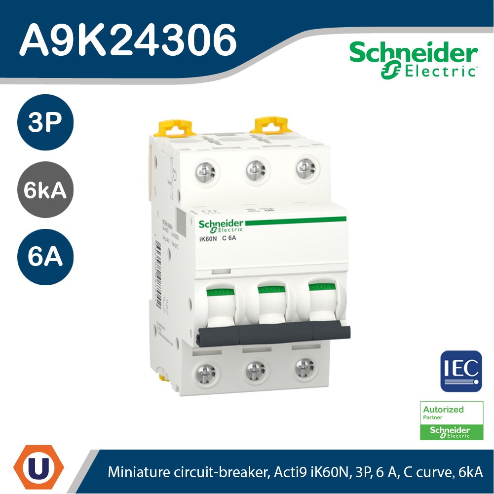 A9K24306 - Schneider Electric Miniature circuit-breaker, Acti9 iK60N, 3P, 6 A, C curve, 6000 A  สั่ง