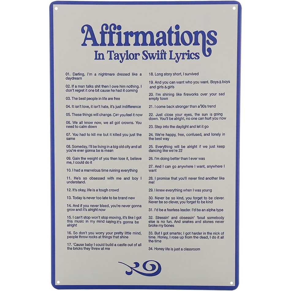 คําแนะนําใน Taylor Music Swift Lyrics ป้ายดีบุกโลหะโปสเตอร์สําหรับตกแต่งห้องความงามเพลงอัลบั้ม Taylo
