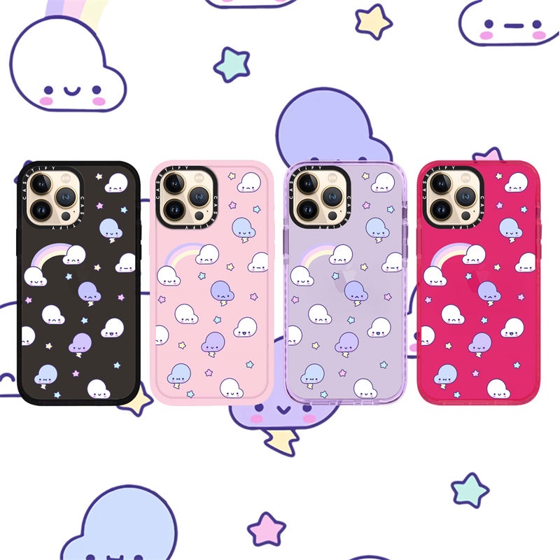 Casetify X เคสโทรศัพท์มือถือแบบนิ่ม ใส กันกระแทก ลายก้อนเมฆสีรุ้ง ดอกกุหลาบสีชมพู สําหรับ iPhone 15 14 13 12 11 Pro MAX IX XS MAX XR 6 6s 7 8 Plus
