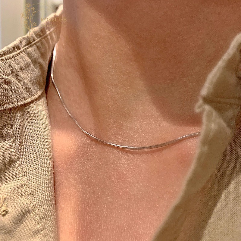 Roselife สร้อยคอโซ่เงิน S925 จี้รูปกล่องธรรมดา กันแพ้ เครื่องประดับ สําหรับผู้หญิง และผู้ชาย