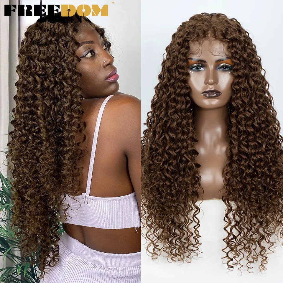 Raising วิกผมสังเคราะห์ หยิก ลูกไม้ด้านหน้า สีดํา สีน้ําตาลบลอนด์ สีแดง ทนความร้อน สําหรับผู้หญิง 30 นิ้ว