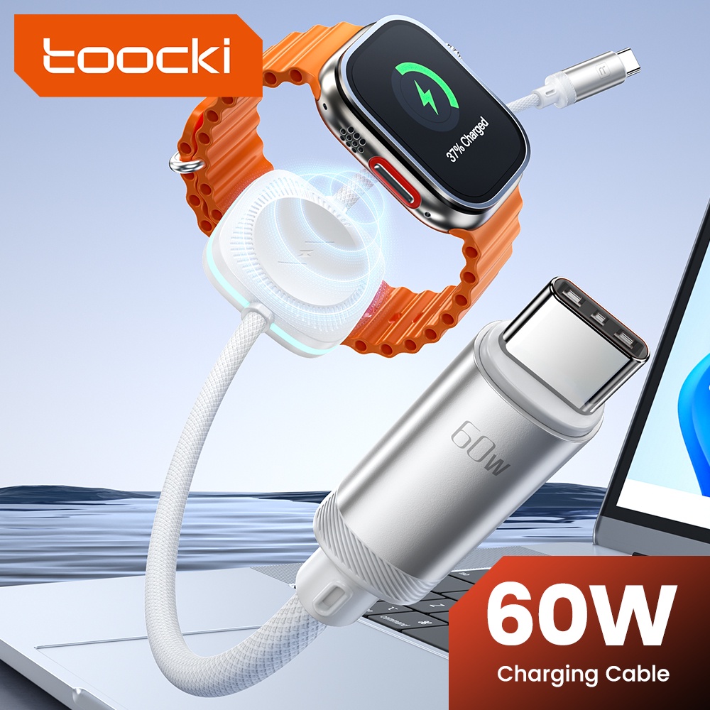 Toocki PD 60W 2 IN 1 สายเคเบิล USB C พร้อมที่ชาร์จไร้สาย สําหรับ l-Watch 27W Type C To 1OS สายชาร์จเร็ว