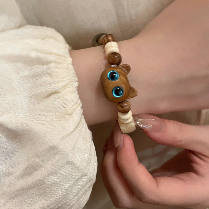 เครื่องประดับ สร้อยข้อมือ ประดับลูกปัดหินธรรมชาติ ลายการ์ตูนแมวน่ารัก สามารถปรับได้ เหมาะกับของขวัญวันวาเลนไทน์ สําหรับผู้หญิง