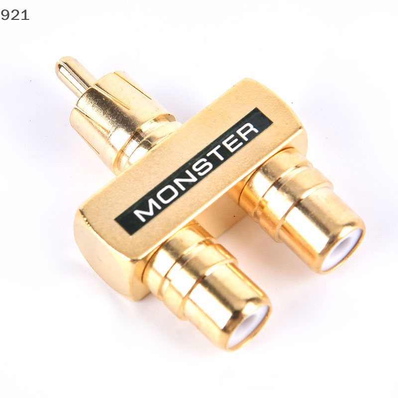 Nuannuaaaa อะแดปเตอร์แปลงเสียงวิดีโอ RCA ตัวผู้ 1 เป็น 2 ตัวเมีย ชุบทองแดง สีทอง