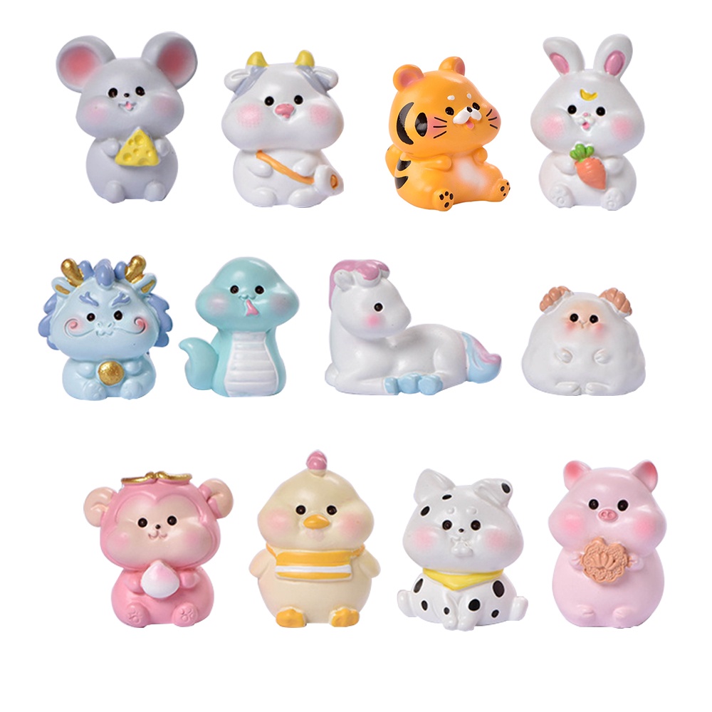 ตุ๊กตาเรซิ่น รูปสัตว์บอนไซ สิบสองราศี ขนาดเล็ก สําหรับตกแต่งโต๊ะ 12 ชิ้น