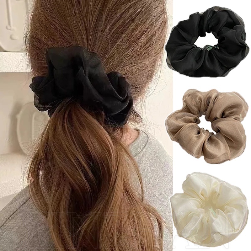 Organza สองชั้น ขนาดใหญ่ แหวนลําไส้ / ตาข่ายซาติน ยืดหยุ่น ผูกผม / ยางรัดผม ชีฟอง ขนาดใหญ่ / ที่ใส่ผมหางม้า สําหรับเด็กผู้หญิง / ที่คาดผม เรียบง่าย / เครื่องประดับผม