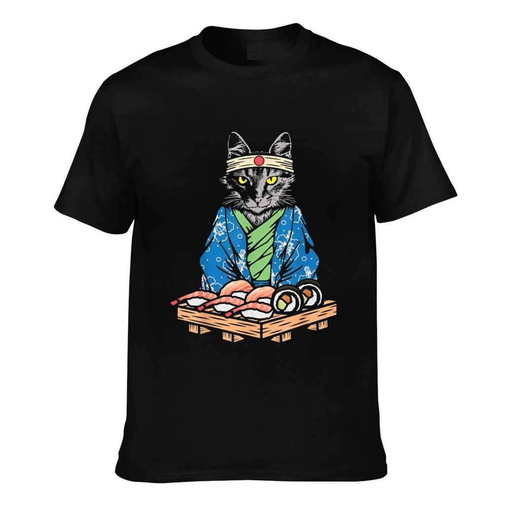 Crazy Cat Sushi Lady วัฒนธรรมญี่ปุ่น Kitty Lover Round Neck Tee Men
