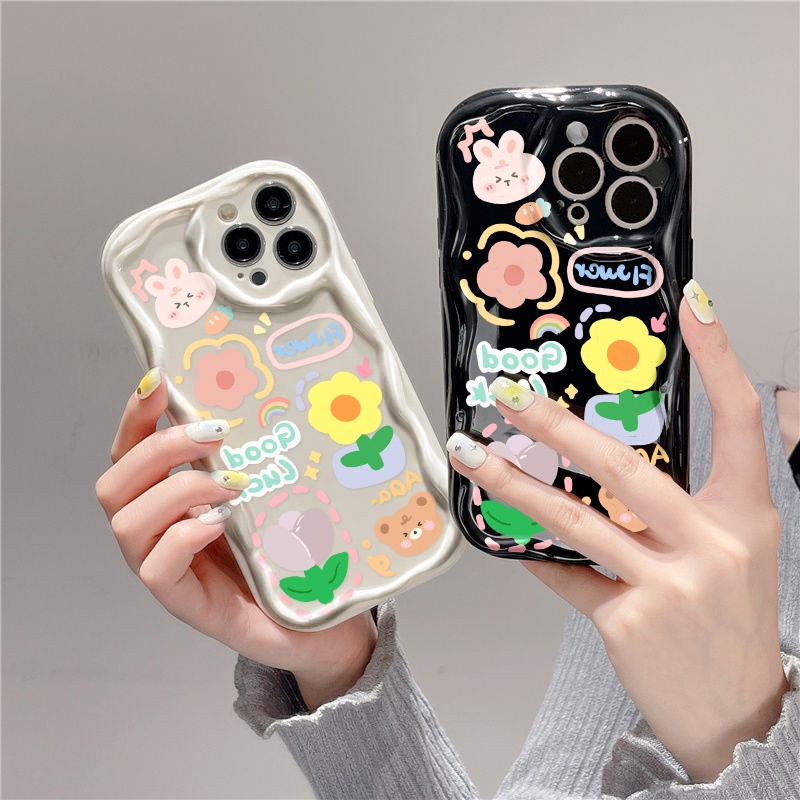 หุ้นไทย COD เคสโทรศัพท์ขอบโค้งหยัก for OPPO A9 15 2020 A5S A12 A15S A16 A17 A53 A18 A52 A54 A16K เคสโทรศัพท์เพ้นท์ดอกไม้