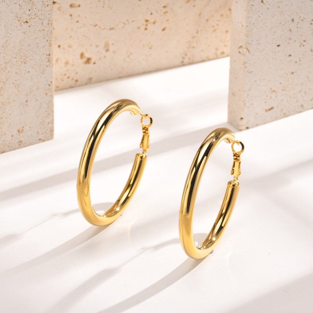 Vnox ต่างหูห่วงวงกลม สเตนเลส ทอง 18K 30 มม. 40 มม. 50 มม. สําหรับผู้หญิง - รูปที่ 5