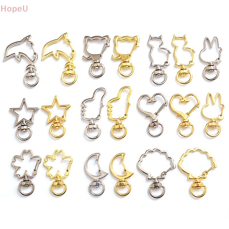 [HopeU] 10PCS น่ารัก Moon Star หัวใจสัตว์ดอกไม้ Hollow DIY พวงกุญแจอุปกรณ์เสริมกุ้งก้ามกรามแหวน 8 มม.เปิดแหวน