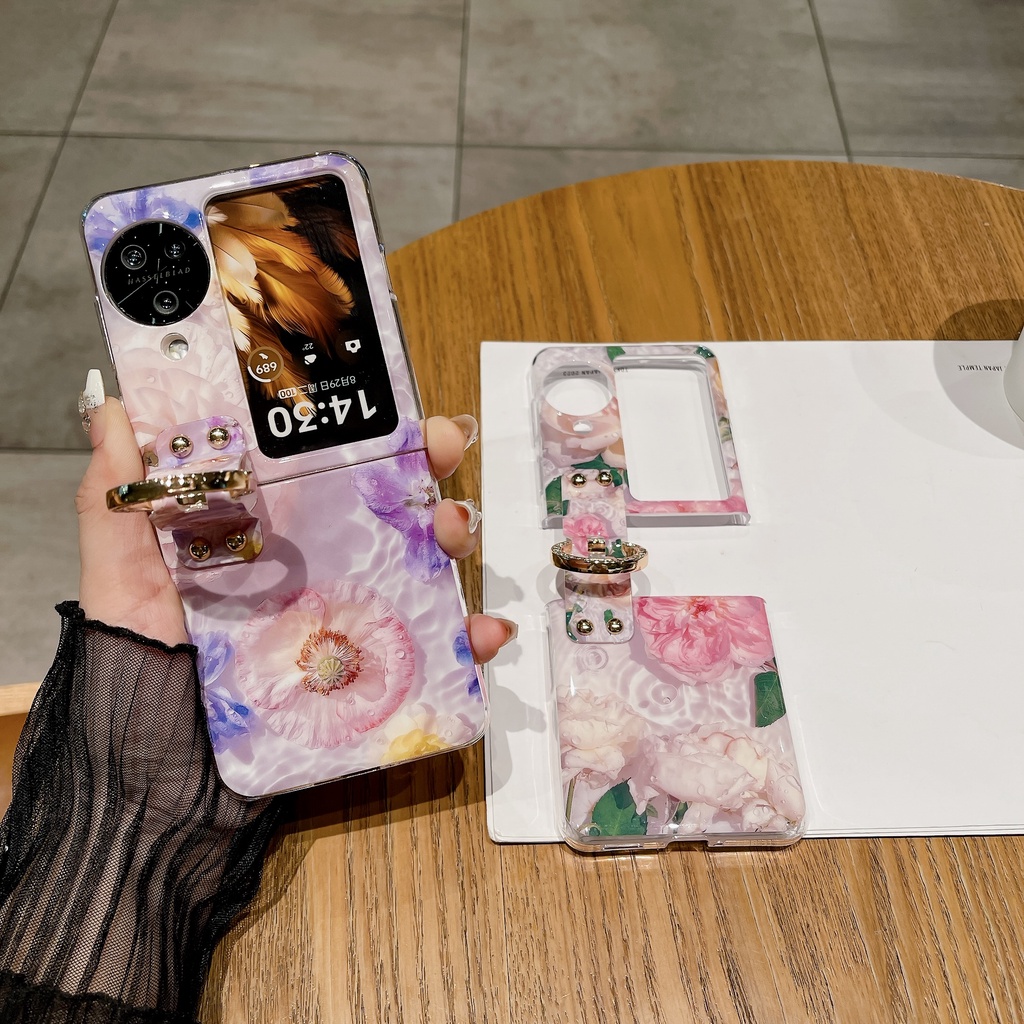 เคสโทรศัพท์มือถือ ฝาพับ ลายดอกไม้น่ารัก หรูหรา ทนทาน สีฟ้า สําหรับ OPPO Find N3 N3Flip