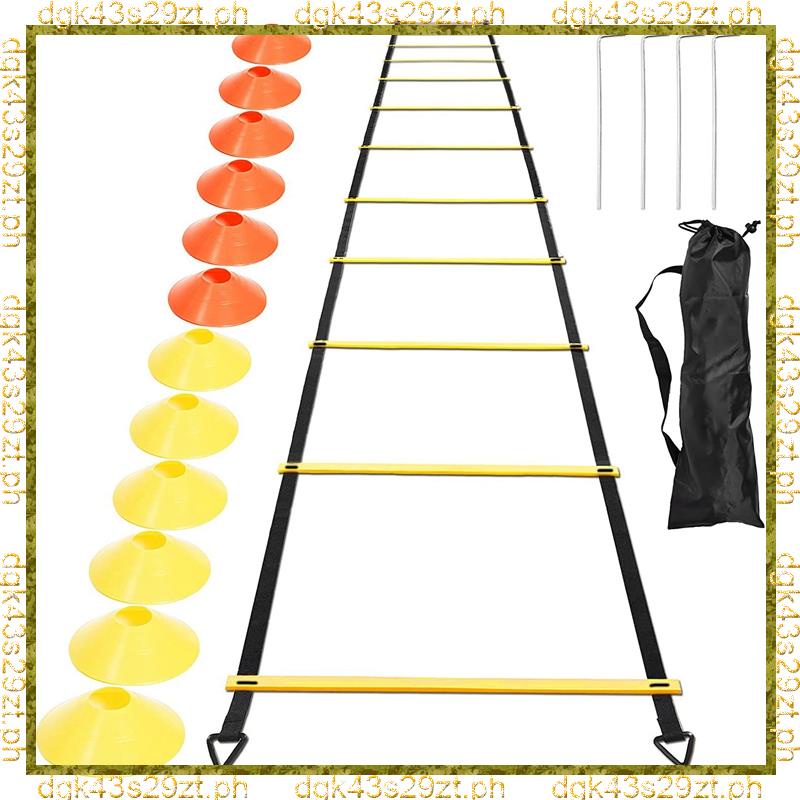 Sports Speed Agility Training Set 12 Disc Cones 4 Steel Stakes and Agility Ladder for Football Baske