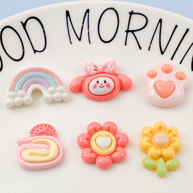 [2 @] For Jibbitz Crocs สติกเกอร์เรซิ่น รูปอุ้งเท้าแมว สีรุ้ง แวววาว สําหรับติดตกแต่งเค้ก ช่อดอกไม้ กระต่าย กิ๊บติดผม เคสโทรศัพท์ ตู้เย็น DIY CXQP