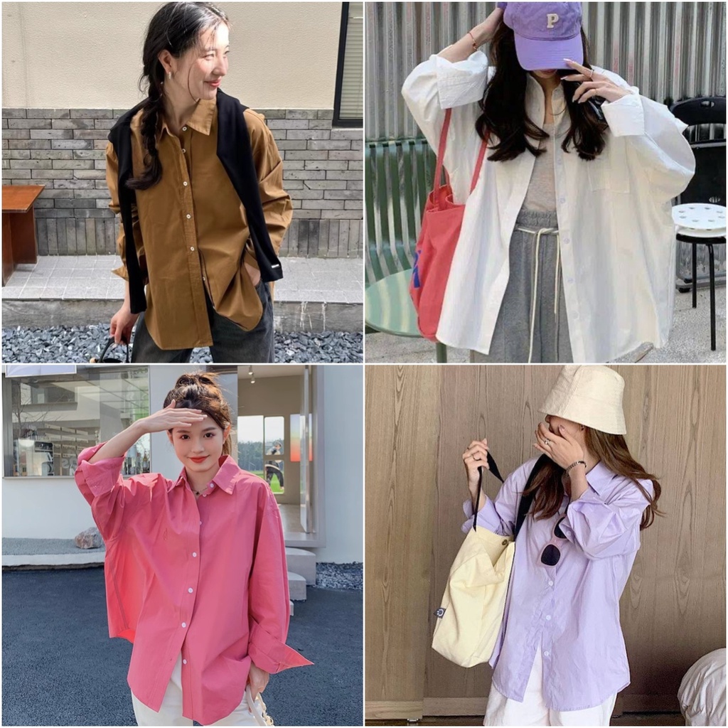 พร้อมส่ง  เสื้อเชิ้ตแขนยาว โอเวอร์ไซต์  สีพื้นพลาสเทล แฟชั่นสไตล์สาวเกาหลี