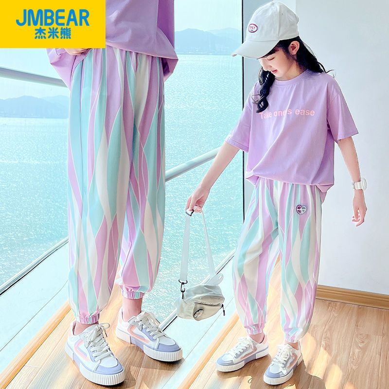 กางเกงกีฬาขายาวลําลอง ผ้าเรยอน แบบบาง ป้องกันยุง แฟชั่นฤดูร้อน สําหรับเด็กผู้หญิง - รูปที่ 2