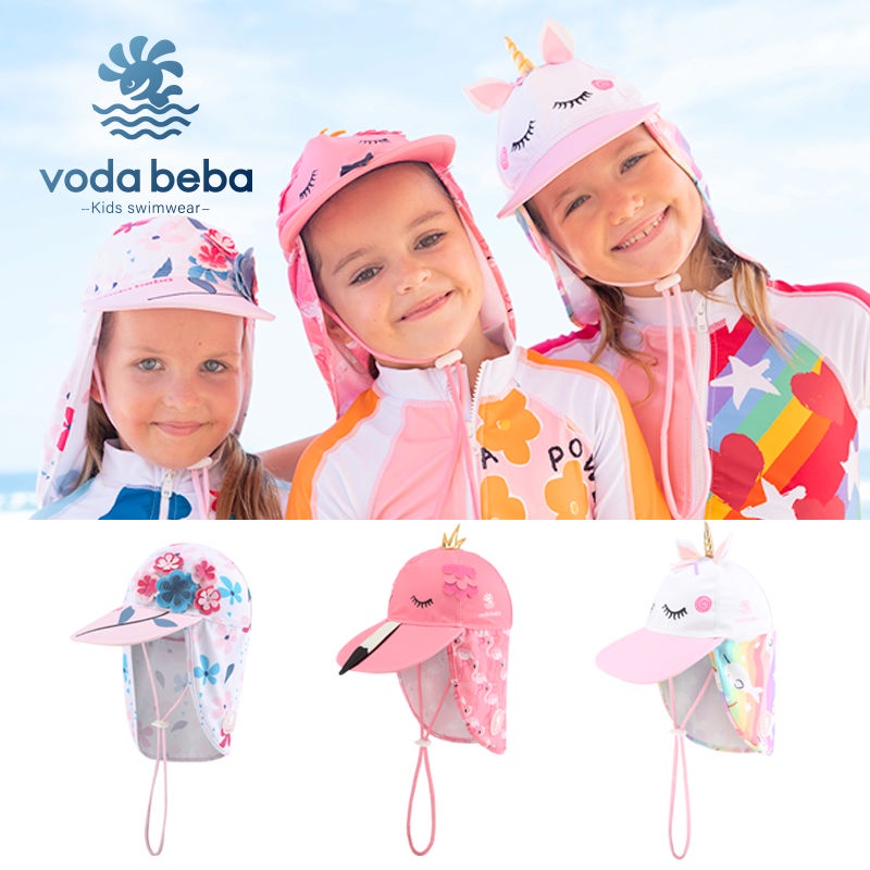 VODA BEBA หมวกกันแดดเด็ก หมวกว่ายน้ำเด็ก แบบมีที่บังแดดบริเวณหน้าและคอ หมวกบังแดด หมวกกันแดด สําหรับเด็ก UPF 50+หมวกกันแดดเด็กผู้หญิง