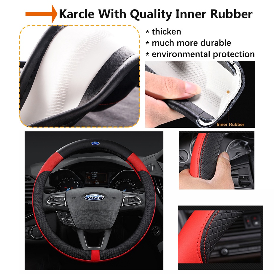 ปลอกหนังหุ้มพวงมาลัยรถยนต์ แบบบางพิเศษ ระบายอากาศ สําหรับ Ford Ranger Fiesta Focus Everest Mustang Kuga EcoSport Escort Escape Explorer F-150 - รูปที่ 2