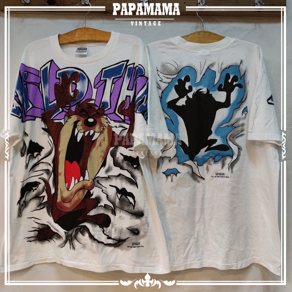 เสื้อยืดผ้าฝ้าย OVP Taz-Mania WarnerBros.  ผ้า100 ฟอกนุ่ม วินเทจ หายาก มาน้อย Vtg.ทาสมาเนียS-3XL