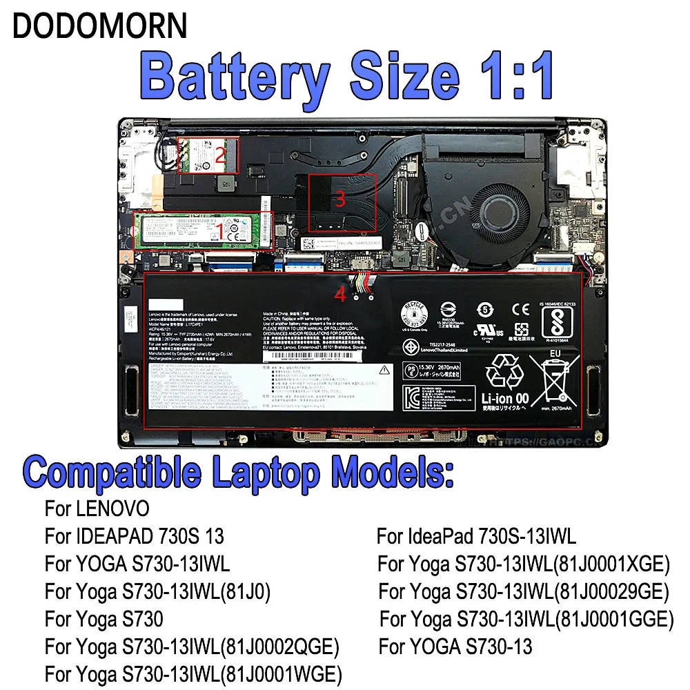 New L17C4PE1 แบตเตอรี่ For Lenovo IdeaPad 730S-13IWL Yoga S730-13 S730-13IWL 81J0001XGE 81J00029GE 81J0001GGE 81J0002QGE