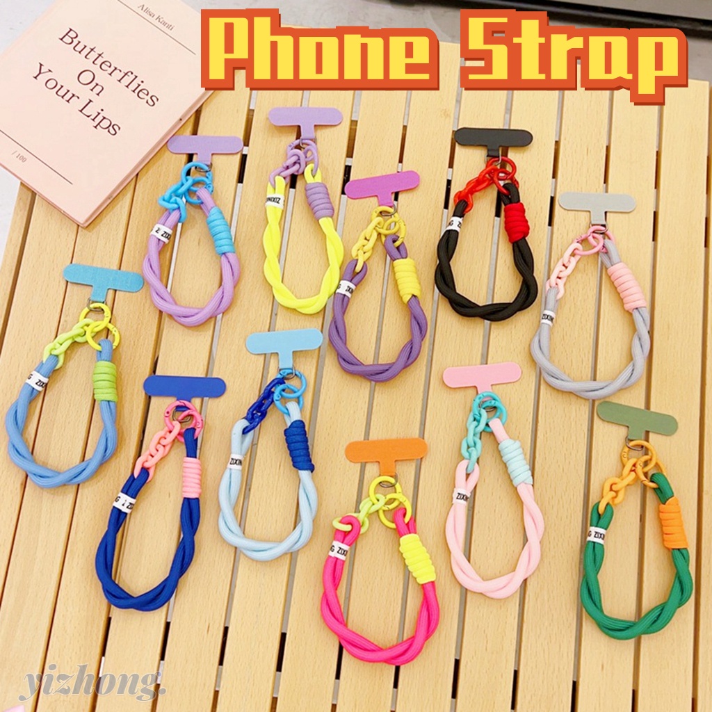 สายคล้องโทรศัพท์แฟชั่น Dopamine สีตัดกันบิดออกแบบโทรศัพท์มือถือป้องกันการสูญหายป้องกันการหล่นสายคล้องโซ่สั้นสําหรับหูฟังบลูทูธฝาครอบพวงกุญแจโซ่กระเป๋าเป้สะพายหลังกลางแจ้งจี้