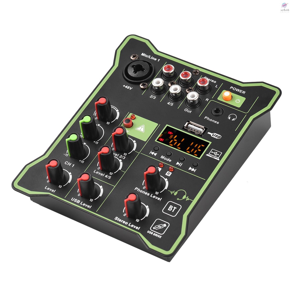 Compact Audio Mixer Sound Mixing Console USB Audio Interface LED Display Reverb Effect Tuner DJ Recording