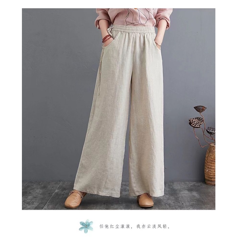 กางเกงขายาว ขากว้าง ผ้าฝ้าย และผ้าลินิน เอวยางยืด ขนาดใหญ่ เข้ากับทุกการแต่งกาย สําหรับสตรี ไซซ์ M - 3XL - รูปที่ 7