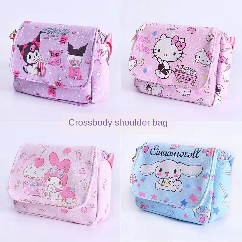 ใหม่ กระเป๋าสะพายไหล่ลําลอง แฟชั่นสําหรับเด็ก ขนาดเล็ก ลาย kuromi Cinnamoroll melody มีซิป